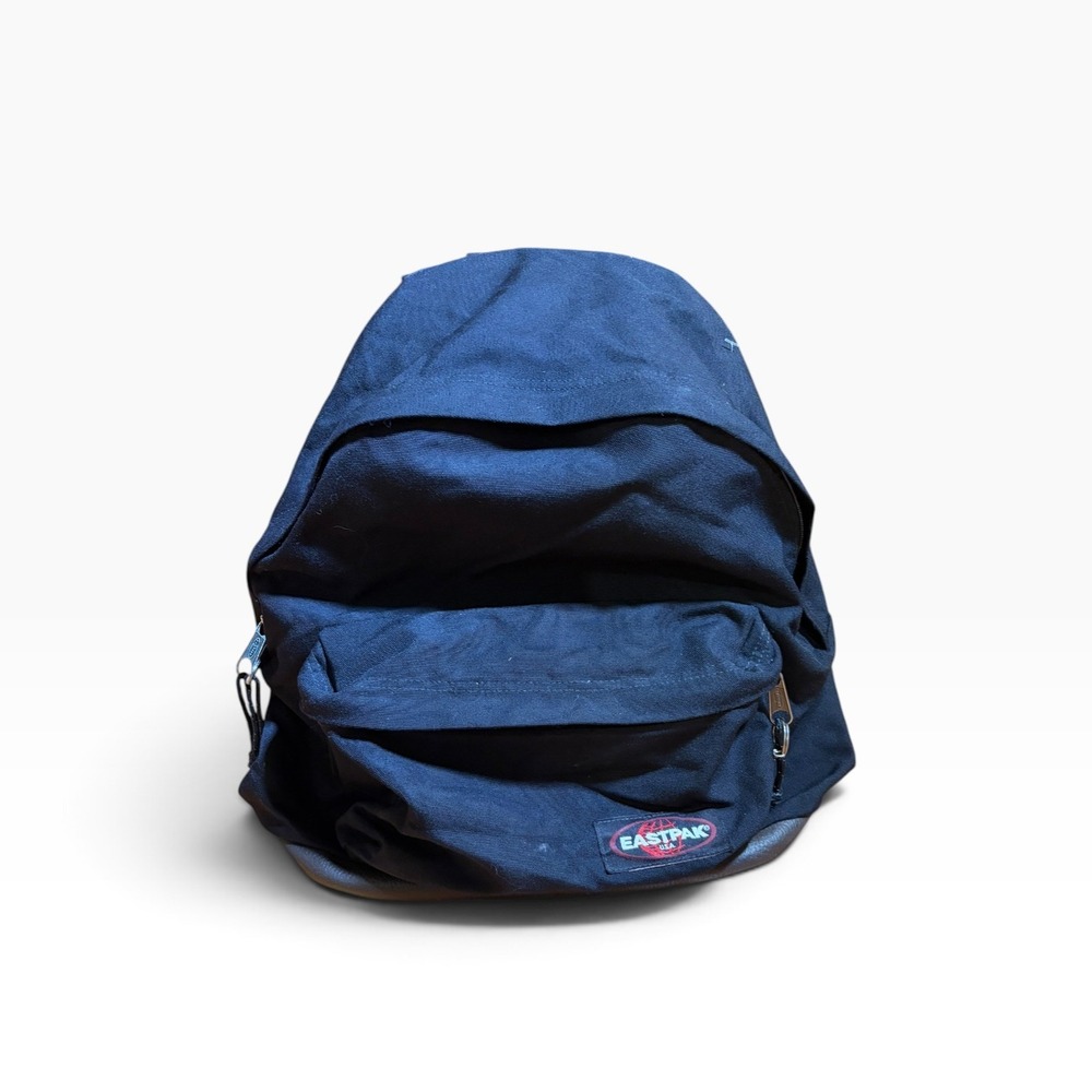 Eastpak Padded Pak'r Backpack Navy Blue Canvas Leather Bottom School Bag